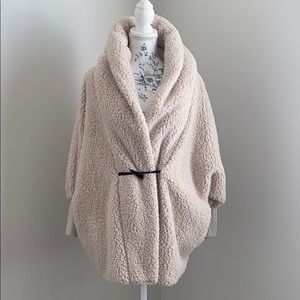 Hooded Dolman Sleeve Faux Fur Coat